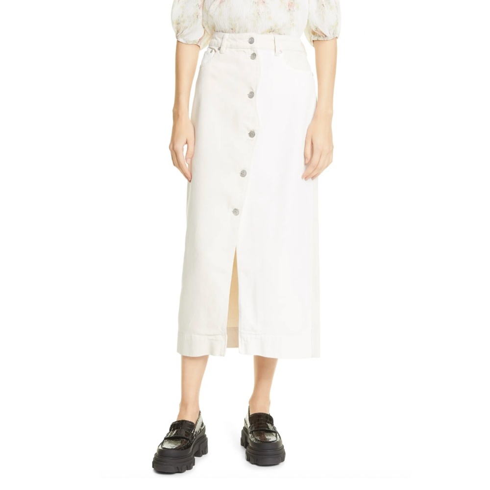 GANNI Scalloped Two-Tone Cream Denim Midi Skirt (34/US 4) - Picture 2 of 16